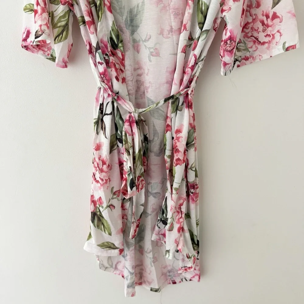 Show Me Your Mumu Belted Robe One Size Pink Floral Casual Wrap‎ Cozy Feminine